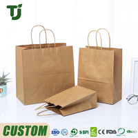 Sac en papier kraft imprimé avec logo personnalisé, sac cadeau réutilisable, sac de boutique, sac de shopping en papier pour boulangerie