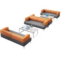 Canapé en cuir pour salon d'accueil d'entreprise ou canapé individuel moderne orange vif avec base en bois pour bureau créatif