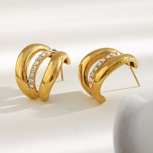 Pendientes de tuerca de acero inoxidable chapados en oro para mujer joyería de moda E472 - Product Image 1