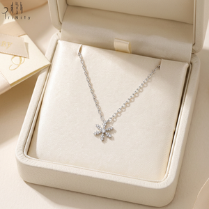 Newest Product Contemporary Snowflake Shape 18K Solid White Gold Natural Diamond Pendant <b>Necklace</b> For Daily Everyday Casual Wear - Product Image 3