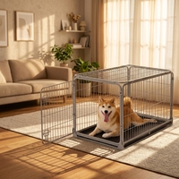 Cage pour chien pliable simple gris argenté, cadre carré, porte unique, double loquet de sécurité, plateau de récupération amovible, petite taille, pour intérieur