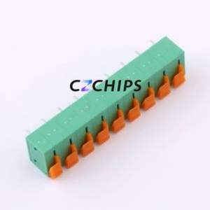 MX142R-7.62-09P-GN01-Cu-A Spring Terminal Block Bent Lead Through Hole,P=7.62mm Connector 1x9P 7.62mm Green Right Angle Insert - Product Image 2