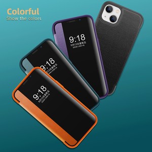 เหมาะสำหรับเคสโทรศัพท์แอปเปิ้ลไอโฟน 14 เคสหนังแบบพับได้พร้อมหน้าต่างกึ่งโปร่งใส วัสดุหนัง PU ธรรมดา แอปเปิ้ล - Product Image 1