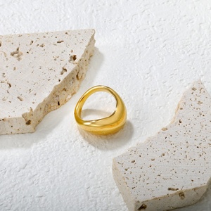 High Quality 18K PVD Gold Plated Stainless Steel Wedding Thick Chunky <b>Dome</b> Finger Trendy Fashion Jewelry Curved Camber <b>Rings</b> - Product Image 5