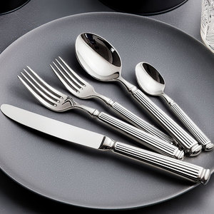 Mewah dipalu menangani kualitas tinggi pernikahan sendok garpu baja antikarat melayani pisau sendok garpu Set peralatan datar - Product Image 1