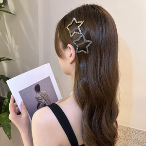 Pince à cheveux étoile à cinq branches incrustée de strass, 10 cm, en métal, pour femme, usage quotidien, argent, champagne, bronze, violet - Product Image 3