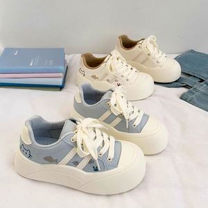 2026 Spring Autumn Trendy Bread Shoes, Ladies Cute Cartoon Color <b>Block</b> Board Shoes, Thick Sole Casual Versatile White Sneakers - Product Image 2