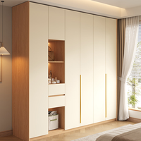 Armoire en bois massif XHA avec portes coulissantes, 5 tiroirs, 8 étagères, design moderne écologique, finition chêne, meubles de chambre à coucher