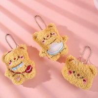 Adorable mini porte-clés en peluche ours mignon et moelleux, pendentif de sac animal de dessin animé Kawaii doux pour filles