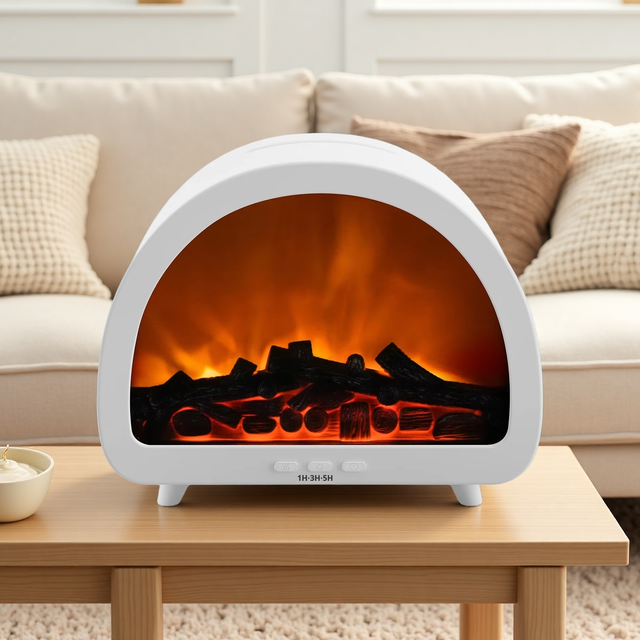 3D Fireplace Style Flame Aroma Diffuser Ultrasonic Mist Humidifier Wood Grain Smart Essential Oil Diffuser for Cozy Bedroom