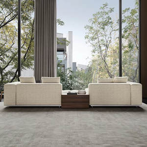 Elegante Conjunto de Sofás Reclinables Tapizados en Beige con Base de Madera para Vestíbulo de Hotel y Hogar Contemporáneo - Product Image 6
