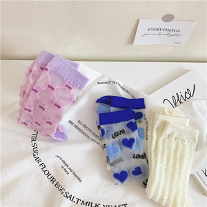 Primavera y verano nuevos calcetines de encaje amor japonés rayas verticales Cass calcetines de tubo medio para mujer <span class=keywords><strong>Klein</strong></span> azul transparente Soc para mujer - Product Image 5