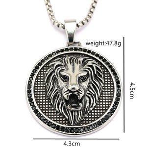 Colgante de cabeza de león de acero inoxidable yunnique con incrustaciones de diamantes, amuleto unisex para regalo y para combinar con ropa - Product Image 5