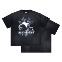 T-shirt homme col rond à manches courtes 100 % coton, imprimé rappeur, teint par pulvérisation noir, 250 g, personnalisable avec logo et marque privée, vente en gros