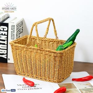 Shinehats 2025 OEM PP plastique cuisine organisateur panier de rangement tissé à la main alimentaire et blanchisserie couvercle cadeau panier bambou rotin osier - Product Image 1