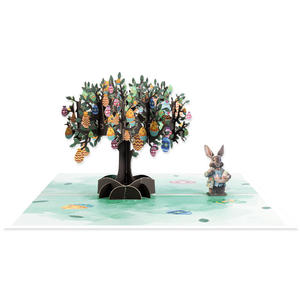 Tarjeta de Felicitación 3D de Pascua, Hecha a Mano, Tallada en Papel, Regalo con Conejo, Huevo y Árbol, Impresión en 5 Colores, Troquelada, Pop-Up, Barnizado Mate - Product Image 5