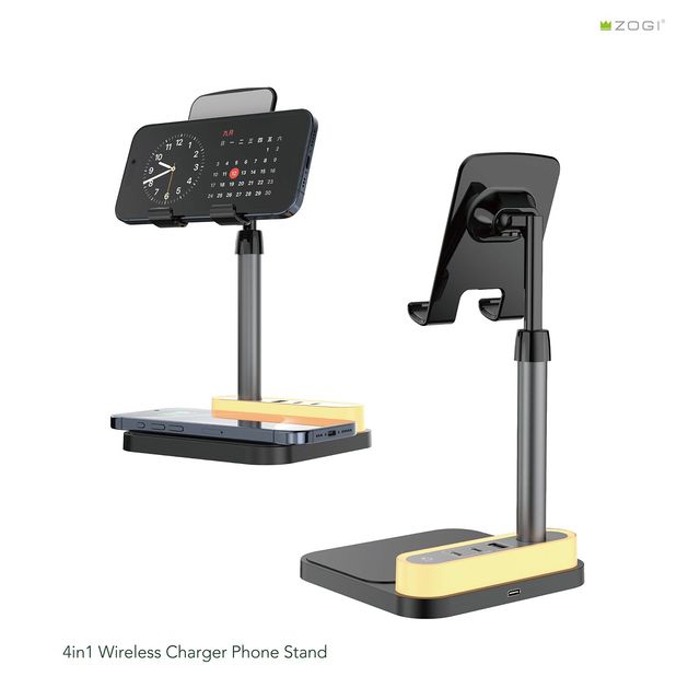 Adjustable Night Lamp Dual USB Ports 15W Fast Wireless Charging Phone Tablet Stand Holder Wireless Charger