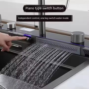 Évier de cuisine multifonctionnel en acier inoxydable SUS304 avec surface alvéolée, cascade et lave-tasses intégré - Product Image 5