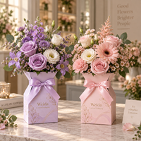Boîte à fleurs en carton personnalisée avec ruban et nœud, emballage de bouquet floral en forme de vase, impression personnalisée