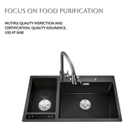 Évier de cuisine avec broyeur à déchets, vente chaude, commande tactile intelligente, multifonctionnel, acier inoxydable noir, évier de cuisine domestique