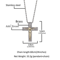 Colgante de Cruz de cuerpo de Jesús dorado, joyería de Navidad, baguette, cz, chapado en oro, regalos de joyería