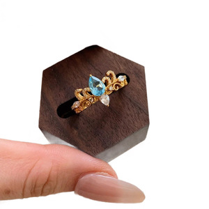 Vintage Blue Teardrop <b>Crown</b> <b>Ring</b> Gold Prong Setting Women's Fashion Jewelry Gift Index Finger <b>Ring</b> - Product Image 5