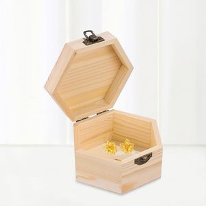 Caja de Joyería Hexagonal de Madera, Color Madera Natural, Caja de Almacenamiento de Escritorio, Caja de Regalo - Product Image 2
