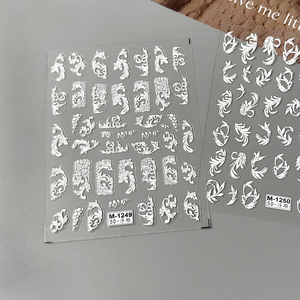 White Lace Flowers 5d Embossed Nail Art Stickers <strong>Strips</strong> 3d Nail Art Wraps Sticker Decals - Product Image 4