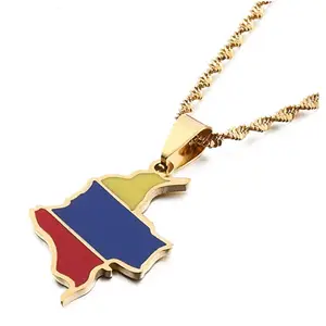 Yiwu Meise Stainless Steel Map of Colombia Pendant Necklace for Women Colombian Flag Jewelry