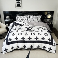 Ensemble de literie de luxe avec monogramme contrasté, housse de couette géométrique marron, 4 pièces, décoration de chambre, taille Queen