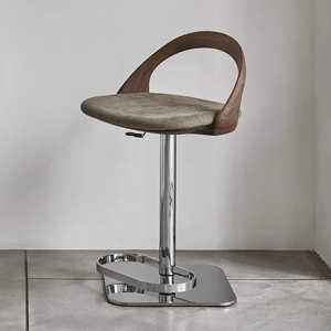 Silla de Barra Alta de Cuero Moderna de Lujo Escandinavo con Base de Acero Inoxidable para <span class=keywords><strong>Bar</strong></span> en Casa y Comedor - Product Image 4