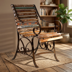 VINTAGE Antique Single-Seater Iron Reclaimed Wood <b>Sofa</b> with Angle Arms Down-Filled Industrial Design for Living Room Hall Park - Product Image 3