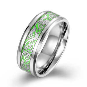 Cross-border fashion luminous green Nibelungen <b>titanium</b> steel <b>ring</b>, trendy men's 18K gold plated hip-hop artistic jewelry - Product Image 5
