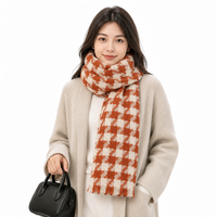 Nouvelle Écharpe Longue Rouge Pied-de-Poule Style Influenceur pour Femme – Accessoire Polyvalent Haut de Gamme Coréen pour l'Hiver