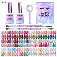 Kit de vernis gel effet œil de chat pailleté en promotion avec 2 pinceaux double embout et 1 baguette magnétique pour techniciennes ongulaires