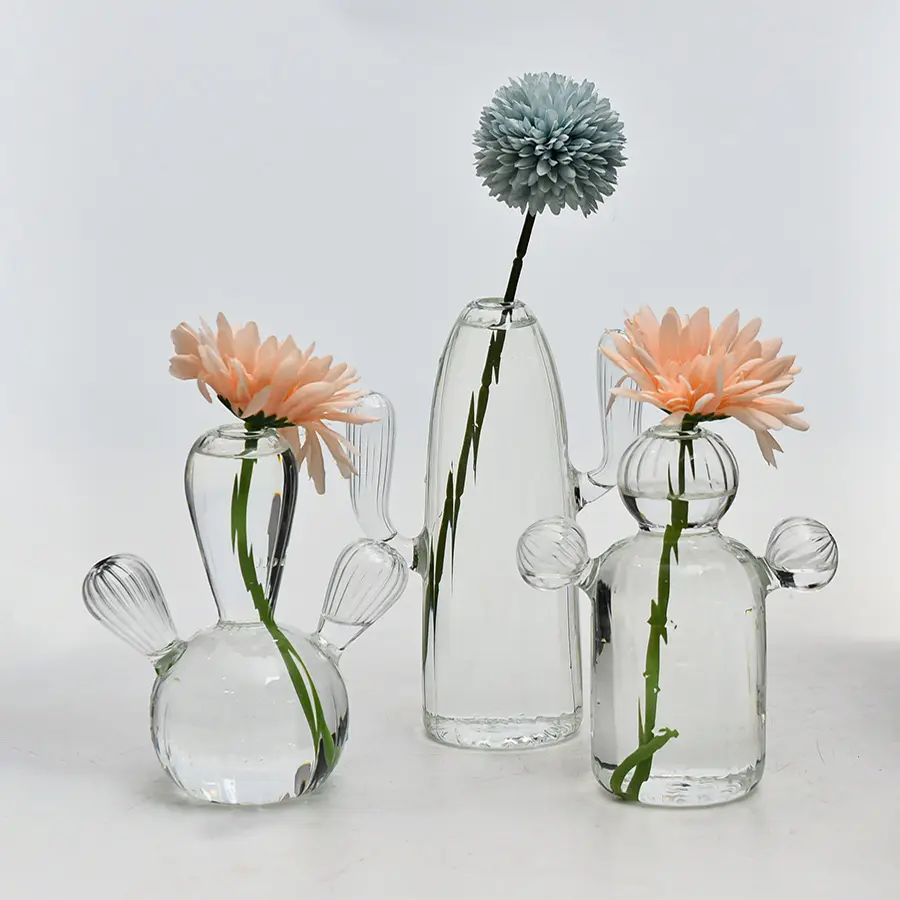 Offre Spéciale En Gros À La Main En Verre Cactus Plantes Fleur Vase Ornements Pour La Décoration De La Maison