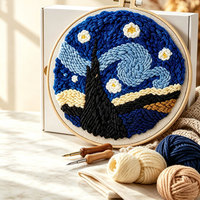 Kits de Bordado con Aguja Mágica con Hilos con Diseño de Atardecer y Aros de Bordado para Adultos y Niños