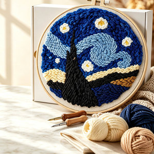 Kits de broderie au poinçon avec fils à motifs coucher de soleil et cercles à broder pour adultes et enfants - Product Image 2