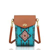 Bolso de Hombro Cruzado Estilo Bohemio Occidental con Patrón Azteca para Mujer, Bolso Cuadrado Vintage para Teléfono Móvil