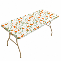 Nappe en plastique PEVA ajustée, imprimé floral marguerite orange, bord élastique, imperméable, écologique, jetable, rectangulaire