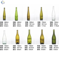 Ensemble de vin léger de haute qualité 187ml 375ml 500ml et 750ml bouteilles en verre de Bourgogne avec bouchon de couronne