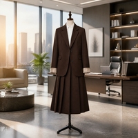 Ensemble de costume professionnel pour femmes, blazer à simple boutonnage et jupe midi plissée, ensemble 2 pièces