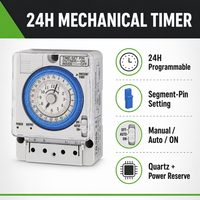 Sakelar Timer Pemanas Air Otomatis 24 Jam dengan Penutup Transparan, Cincin Biru, dan Pin Geser