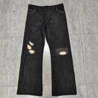 Pantalon en jean délavé personnalisé par le fabricant, coupe droite et ample, avec patchs, pour homme