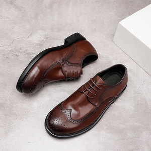 Chaussures habillées Derby pour hommes en cuir véritable marron à bout carré - Style formel pour affaires et mariages, semelle extérieure en caoutchouc antidérapante - Product Image 6