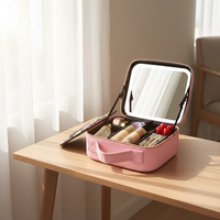 Trousse de maquillage avec miroir à led Sac cosmétique de voyage avec miroir amovible Séparateurs réglables Organisateur de maquillage Sac cosmétique pour femme