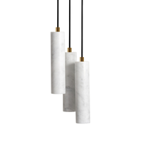 Suspension nordique réglable en hauteur avec tube LED long en albâtre espagnol, lustre en marbre pour salle à manger