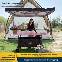 Chariot utilitaire pliable personnalisé avec auvent et table, chariot de vente extérieur pliable pour les agriculteurs et les marchés de rue
