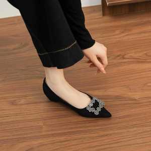 Zapatos planos de gamuza sintética con punta en pico y hebilla de diamantes de imitación, zapatos de ballet cómodos para primavera para mujer, talla 35 a 40 - Product Image 4