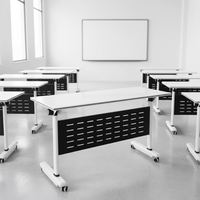 Table de formation XHS-804 à structure en T 1200x400x750mm avec panier de rangement à lattes et base à roulettes pour salle de classe, réunion, conférence, blanche